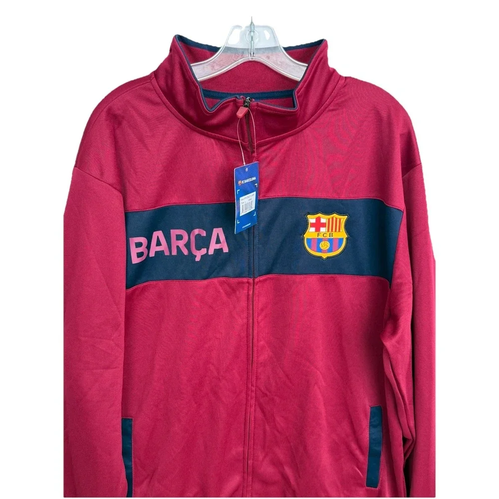 FC Barcelona Full Zip Logo Track Jacket Burgundy Men's Size Large Icon‎ Sports